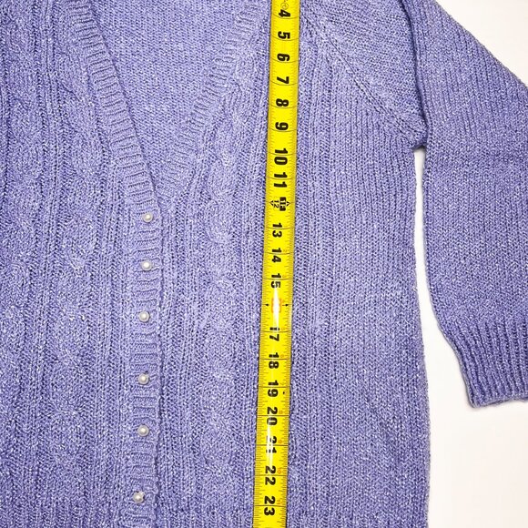 VTG SPRING HARBOR CARDIGAN SWEATER, WOMANS, LARGE, LT PURPLE, FAUX PEARL BUTTONS - Picture 5 of 9